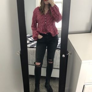 Rue21 Pink Floral Button Up Blouse Top Medium NWT